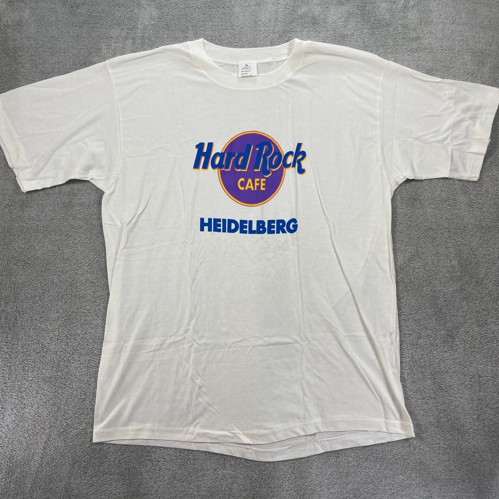 Hard Rock Cafe Heidelberg Germany T-Shirt Men XL White Graphic Short Sleeve Vtg
